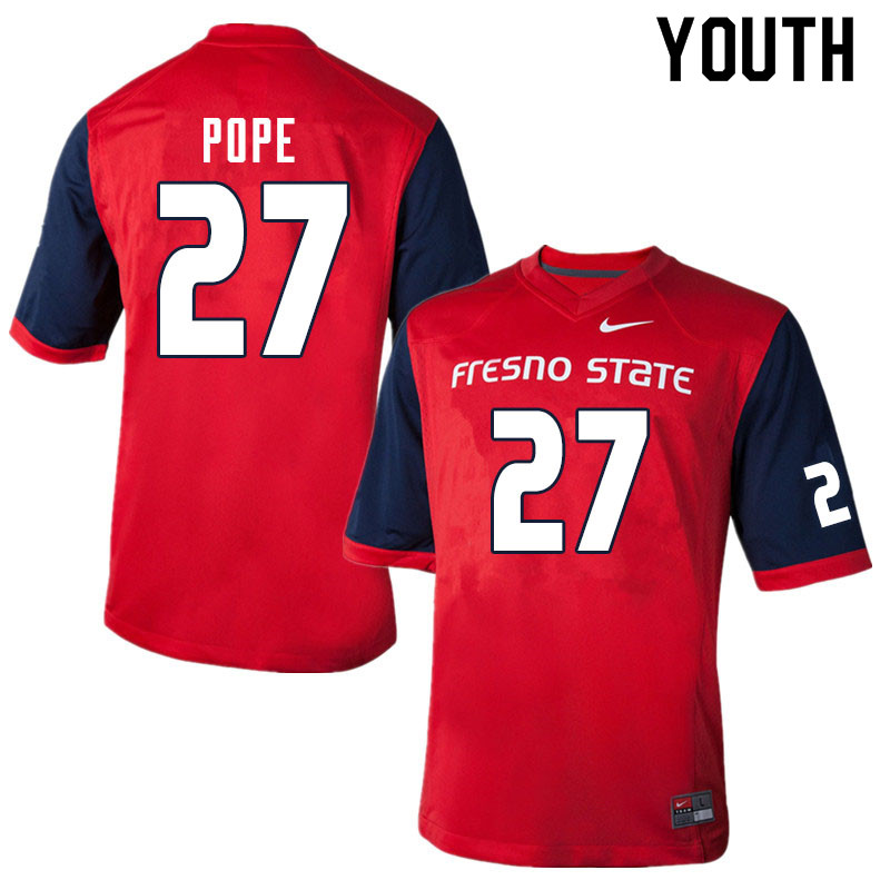 Youth #27 Zane Pope Fresno State Bulldogs College Football Jerseys Sale-Red - Click Image to Close